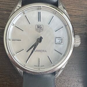 Tag Heuer Silver Dial Watch with Black Strap and Steel Bracelet - Carrera Model